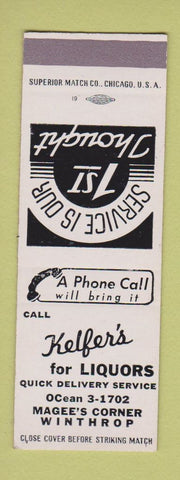 Matchbook Cover - Kelfer's Liquors Winthrop MA SAMPLE
