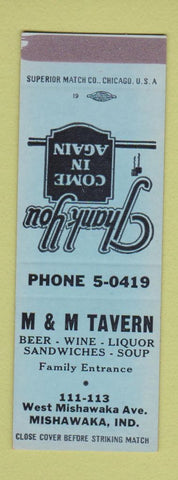 Matchbook Cover - M&M Tavern Mishawaka IN SAMPLE