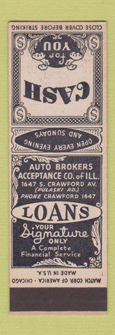 Matchbook Cover - Cash Loans Chicago IL SAMPLE