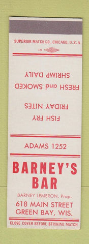 Matchbook Cover - Barney's Bar Green Bay WI SAMPLE