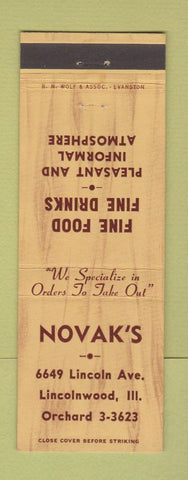 Matchbook Cover - Novak's Restaurant Lincolnwood IL