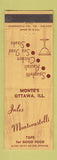 Matchbook Cover - Jules Monterastelli Italian Restaurant Ottawa IL Monte's