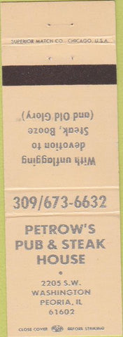 Matchbook Cover - Petrow's Pub Steak Peoria IL
