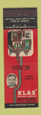 Matchbook Cover - Klas' Bohemian Restaurant Chicago IL