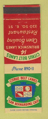 Matchbook Cover - Citrus Belt Lanes Bowling San Bernardino CA Brunswick