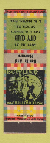 Matchbook Cover - City Club DuBois PA bowling CREASE
