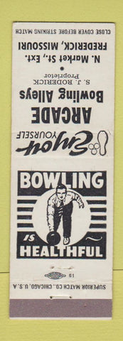 Matchbook Cover - Arcade Bowling Alleys Frederick MO SJ Roderick