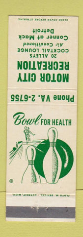 Matchbook Cover - Motor City Recreation Bowling Detroit MI