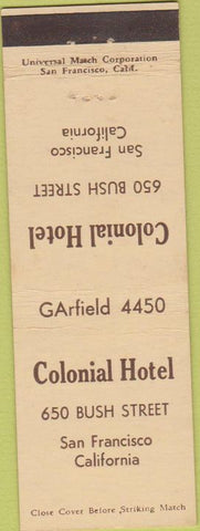 Matchbook Cover - Colonial Hotel San Francisco CA