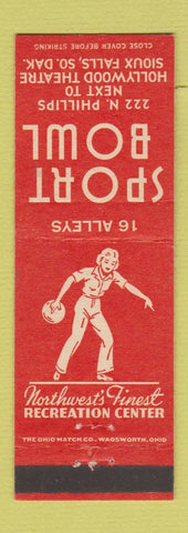 Matchbook Cover - Sport Bowling Sioux Falls SD girlie