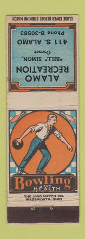 Matchbook Cover - Alamo Recreation Bowling WEAR