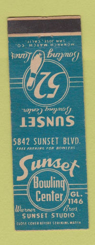 Matchbook Cover - Sunset Bowling Center Warner Bros Los Angeles CA