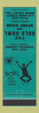 Matchbook Cover - Gold Bowling Grass Valley CA