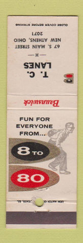 Matchbook Cover - TC Lanes Bowling Brunswick New Athens OH