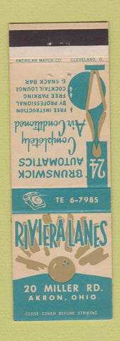 Matchbook Cover - Riviera Lanes Bowling Akron OH Brunswick