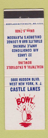 Matchbook Cover - Castle Lanes Bowling West New York NJ