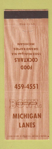 Matchbook Cover - Michigan Lanes Bowling Grand Rapids MI