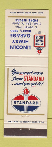 Matchbook Cover - Lincoln Hiway Standard oil gas Brady NE