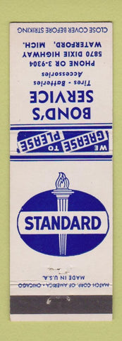 Matchbook Cover - Bond's Standard oil gas Waterford MI
