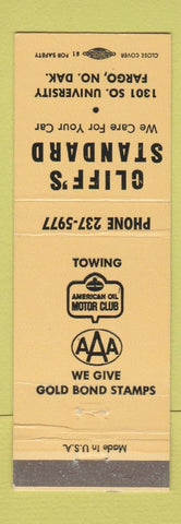 Matchbook Cover - Cliff's Standard oil gas Fargo ND