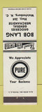 Matchbook Cover - Bob Lang Pure oil gas Walstonburg NC