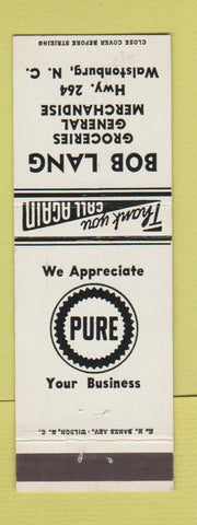 Matchbook Cover - Bob Lang Pure oil gas Walstonburg NC