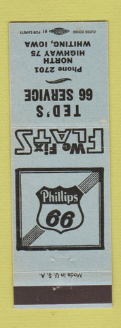Matchbook Cover - Ted's Phillips 66 oil gas Whiting IA low phone #