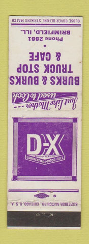 Matchbook Cover - Burks & Burks Truck Stop DX oil gas Brimfield IL WEAR