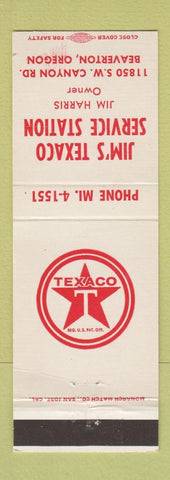Matchbook Cover - Jim's Texaco oil gas Beaverton OR
