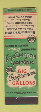 Matchbook Cover - Cities oil gas Mississippian Vicksburg MS