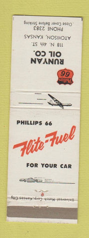 Matchbook Cover - Phillips 66 oil gas Runyan Atchison KS low phone #