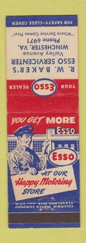 Matchbook Cover - Esso oil gas RW Baker's Winchester VA