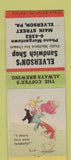 Matchbook Cover - Elverson's Sandwich Shop Elverson PA Hillbilly