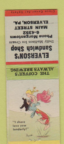 Matchbook Cover - Elverson's Sandwich Shop Elverson PA Hillbilly