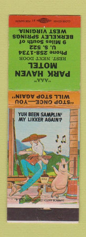 Matchbook Cover - Park Haven Motel Berkeley Springs WV WEAR Hillbilly