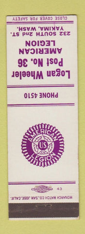 Matchbook Cover - American Legion Logan Wheeler Yakima WA