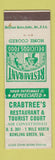 Matchbook Cover - Crabtree's Restaurant Tourist Court Bowling Green VA