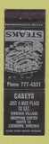 Matchbook Cover - Casey's Restaurant Leesburg VA BLACK