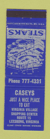 Matchbook Cover - Casey's Restaurant Leesburg VA BLUE