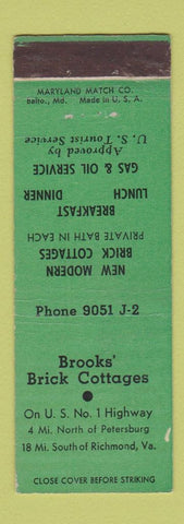 Matchbook Cover - Brooks' Brick Cottages Petersburg VA