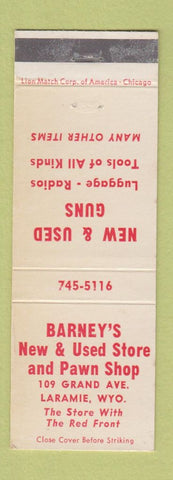 Matchbook Cover - Barney's Pawn Store Guns Laramie WY