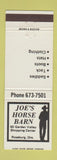 Matchbook Cover - Joe's Horse Barn Roseburg OR saddles boots