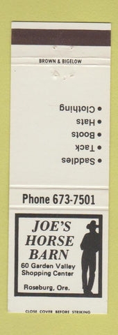 Matchbook Cover - Joe's Horse Barn Roseburg OR saddles boots