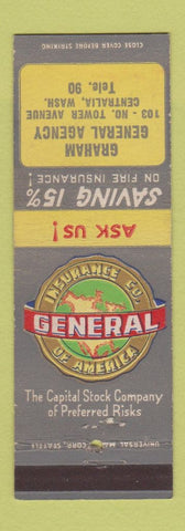 Matchbook Cover - Graham Insurance Centralia WA low phone #