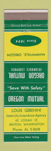 Matchbook Cover - Oregon Mutual Louie Gebenini Renton WA