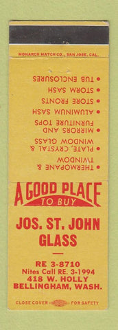 Matchbook Cover - Jos St John Glass Bellingham WA
