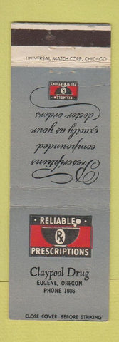 Matchbook Cover - Claypool Drug Store Eugene OR low phone #