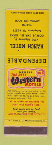 Matchbook Cover - Ranch Motel Corpus Christi TX Best Western