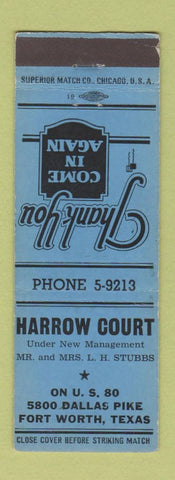Matchbook Cover - Harrow Court Motel Fort Worth TX