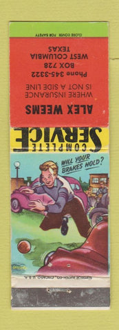 Matchbook Cover - Alex Weems Insurance West Columbia TX WEAR